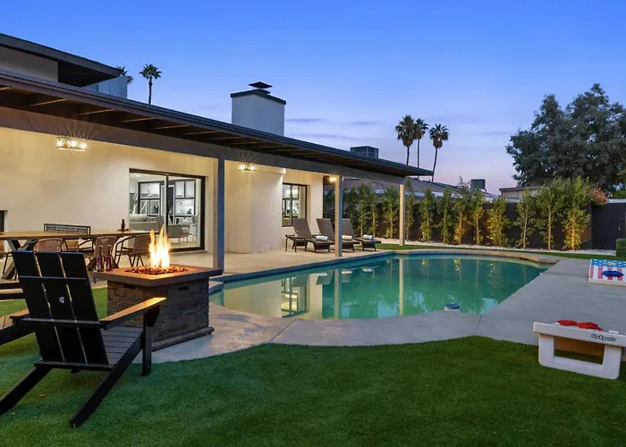 Valley View Chic Design With Pool Grille Firepit